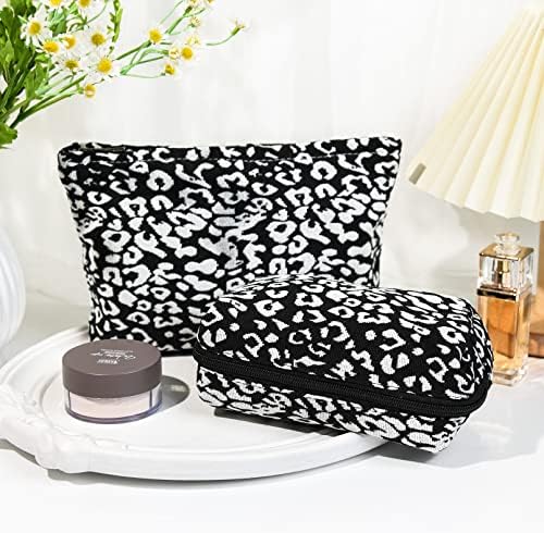 SOIDRAM 2 Pieces Leopard Print Makeup Bag Large Cosmetic Bag Capacity Canvas - Image 2