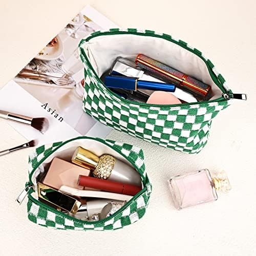 SOIDRAM 2 Pieces Makeup Bag Large Checkered Cosmetic Bag Capacity Canvas Mix - Image 4