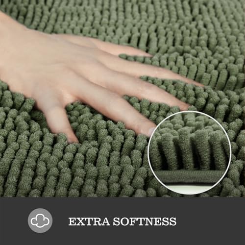 Yeaban Chenille Olive Green Bathroom Rug 36"x60", Non-Slip Rubber Backing - Image 2
