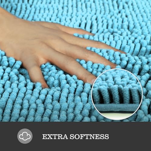 Yeaban Chenille Sky Blue Bathroom Rug 17"x24", Non-Slip Rubber Backing - Image 2