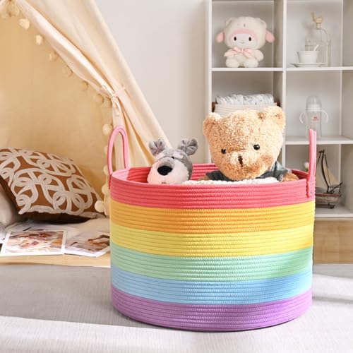 67L Large Rainbow Blanket Basket, Cotton Rope Baby Laundry Hamper - Image 4
