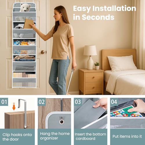 Over the Door Organizer 6 Shelves & 8 Pockets, Zippered Divider - Image 7