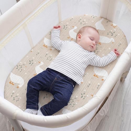 Breling 2 Pcs Muslin Silly Goose Khaki Gingham Bassinet Sheets - Image 4