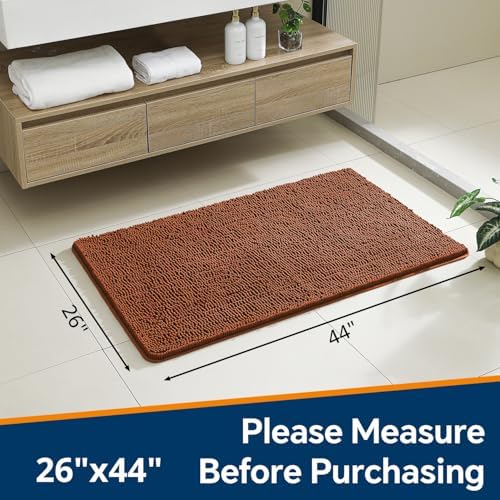 Chenille Bathroom Rug 26"x44" Rust, Non-Slip Plush Bath Mat - Image 2