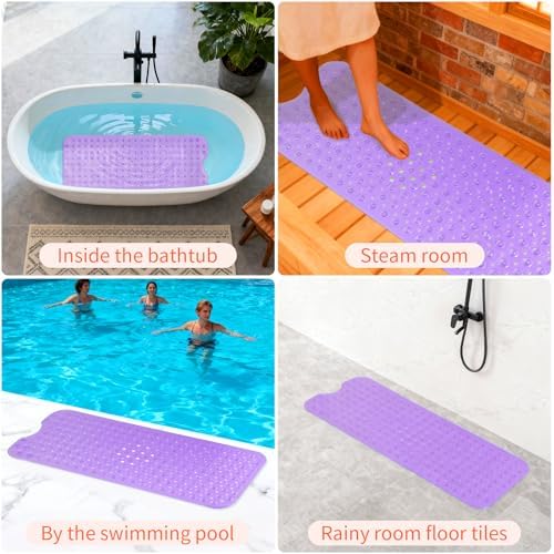 Anti-Slip Bathtub Shower Mat 40×16 Inch Clear Purple - Image 7