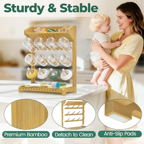 EsLuker.ly Baby Bottle Drying Rack Bamboo Vertical Dryer Holder - Image 5