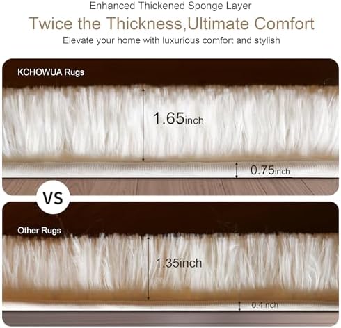 KICHOWUA 5x8 Thick Cream White Fluffy Shag Rug - Image 3