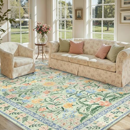 Lahome Boho Pink and Green Nursery Rug, 9x12 Area Rug by Lahome