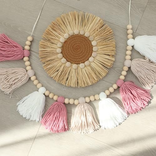 Boho Yarn Tassel Garland Pink Banner - Image 4