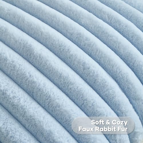 FUTEI Pack of 2 Faux Fur Throw Pillow Covers 18x18 Inch, Light Blue - Image 2
