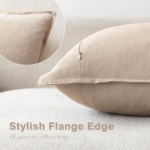 Foindtower Linen Solid Decorative Throw Pillow Covers 26x26 Inch Tan Beige - Image 3