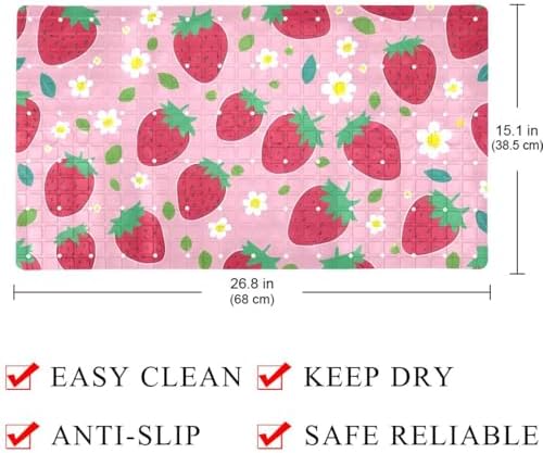 Bathtub Mat Non Slip 26.8x15.1In, Strawberries Daisy Bath Mat - Image 4