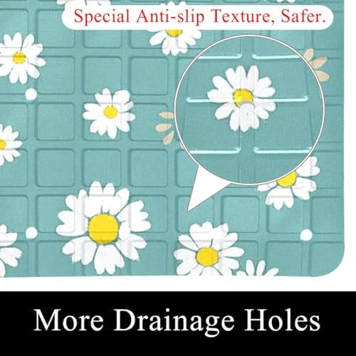 Bathtub Mat Non Slip 26.8x15.1 Inch, Daisies Floral Shower Mat - Image 2