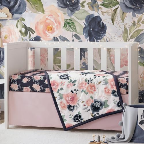 Hahafelt 3 Pcs Navy and Pink Floral Crib Bedding Set - Image 4