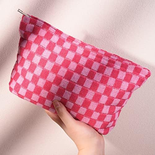 SOIDRAM 2 Pieces Makeup Bag Large Checkered Cosmetic Bag Capacity Canvas Travel - Image 7