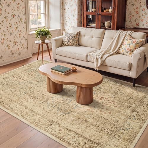 Neutral Tan Entryway Area Rug 4x6, Washable Bedroom Nursery Rug by Jainmy