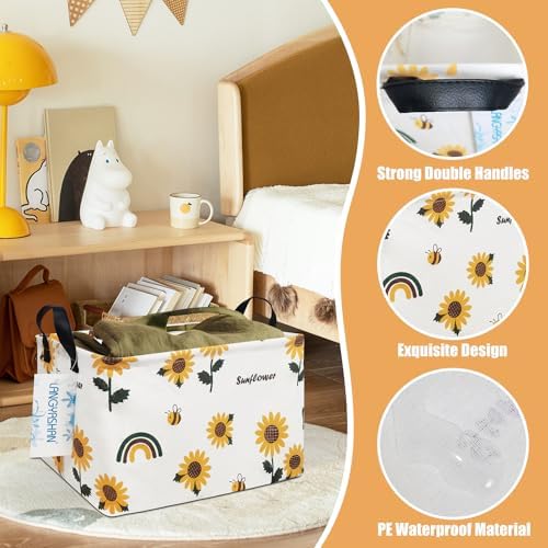 Rectangular Collapsible Sunflower Storage Basket Nursery Organizer - Image 3