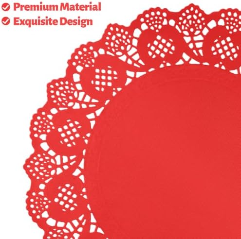 MCEAST 100 Pack Round Red Paper Doilies 13.5 Inches Lace Paper Place Mats - Image 3