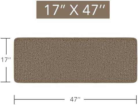 Yeaban Chenille Taupe Bathroom Runner Rug 17"x47" - Image 2