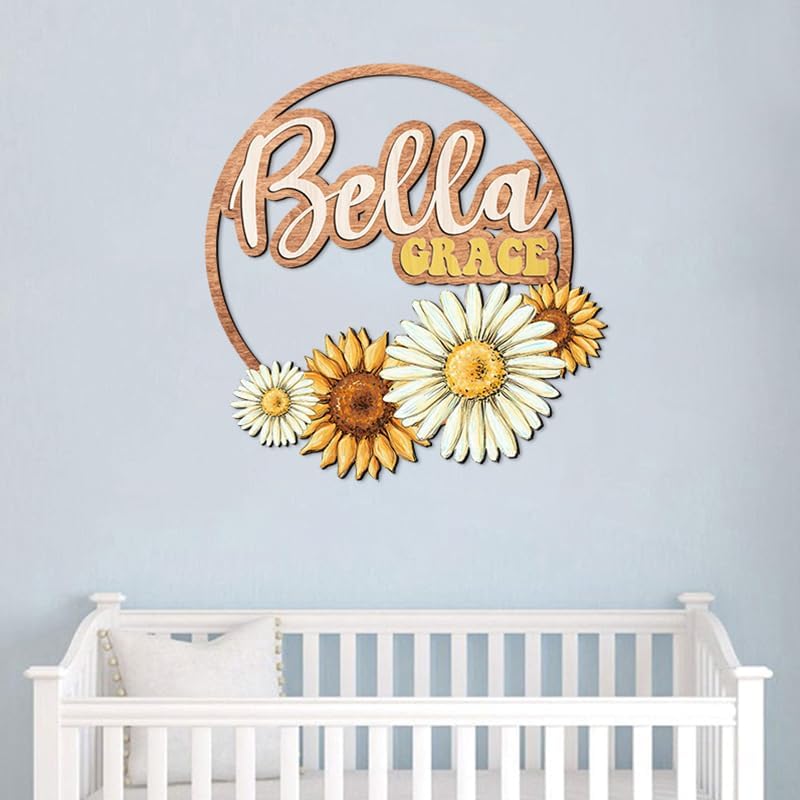 Custom wooden nursery name sign, Boho nursery wood 2 layer, Floral nursery name - Image 4