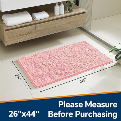 Chenille Bathroom Rug 26"x44" Pink, Non-Slip Plush Bath Mat - Image 2
