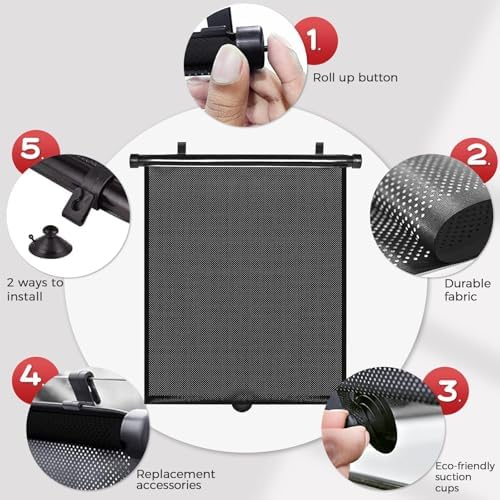 PLTCAT Car Side Window Sun Shades, 2 Pack Stretch Mesh Covers, 20 x 22 in - Image 3
