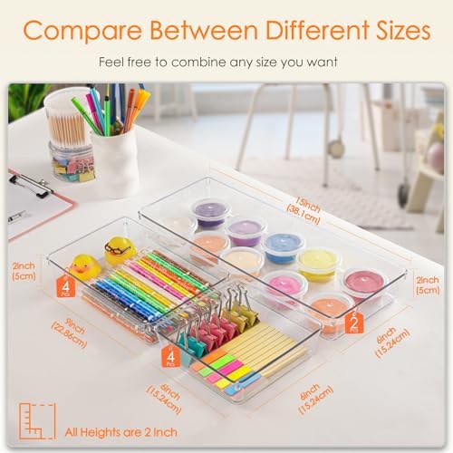 Criusia Drawer Organizer, 10 Pack Large Clear Plastic Set, 3 Size Versatile - Image 3
