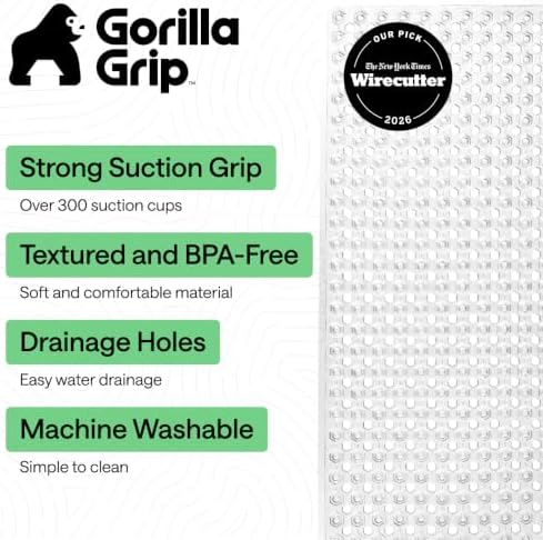 GORILLA GRIP Bath Tub Shower Mat, Bathtub Floor Liner, 35x16 Clear - Image 2