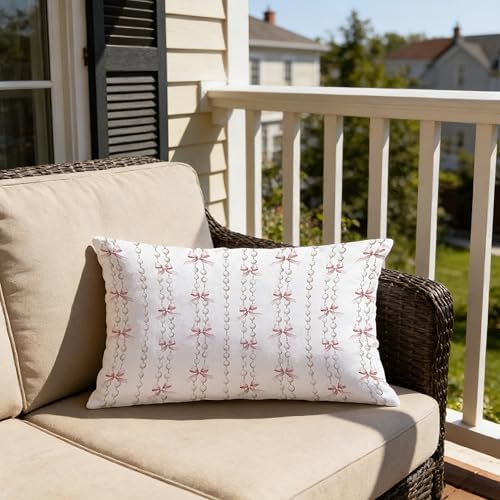 Coquette Pink Bow Pearl Pillow Covers 12x20, Coquette Preppy Room Decor - Image 2