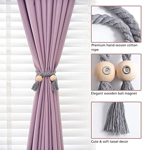 NICEEC 2 Pack Wooden Ball Magnetic Curtain Tiebacks Boho Home Decor Drape Tie - Image 3