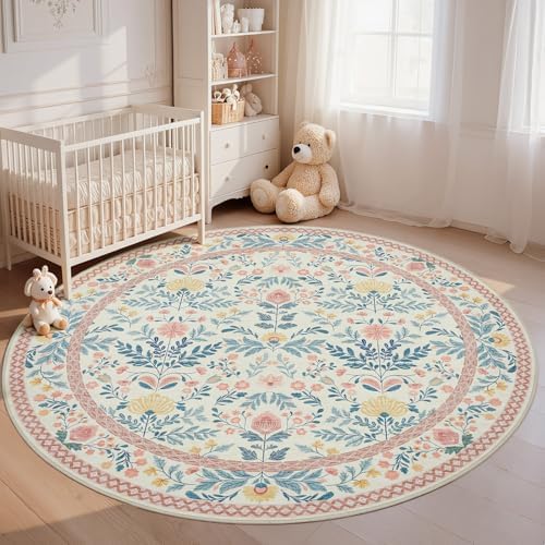 Joydeco Boho Floral Washable Circle Area Rug - Image 4