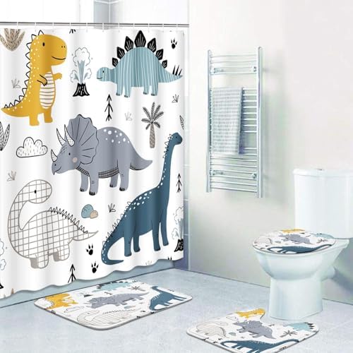 Britimes Bathroom Sets with Shower Curtain and Rugs Set of 4 Dinosaur by Britimes