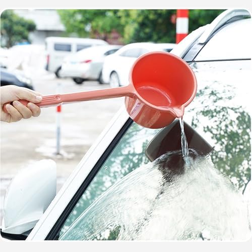 Plastic Water Scoop with Long Handle, Thickened Design in Red Orange - Image 3