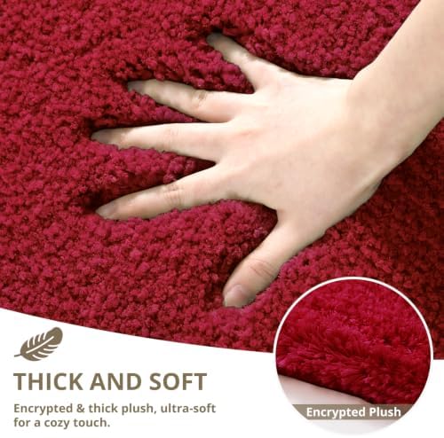 Polyester Bathroom Rug 20"x32" Red, Non-Slip Soft Shaggy Bath Mat - Image 4