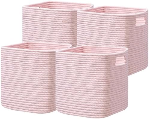 UBBCARE Set of 4 Storage Basket-13 X 13 X 13 in, Cotton Rope Basket by UBBCARE