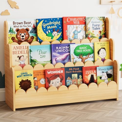 SpaceAid 3-Tier Scalloped Bookshelf, Montessori Bookcase by SpaceAid