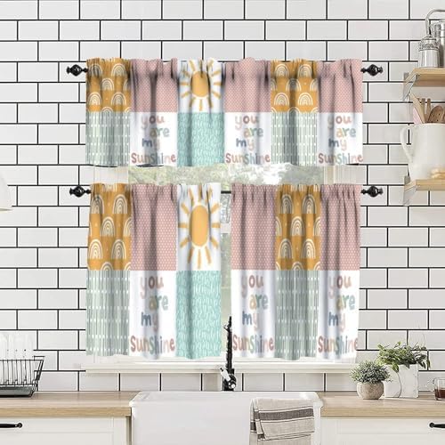 Rainbow Kids Curtains Valance, Boho Pastel Cartoon Cute Colorful Sky Clouds - Image 4