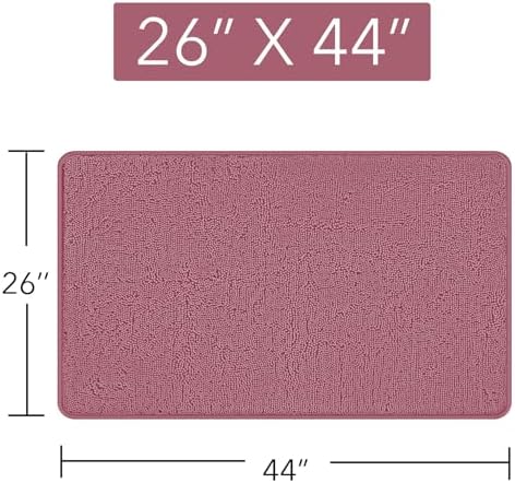 Yeaban Chenille Dusty Rose Bathroom Rug 26"x44", Non-Slip Rubber Backing - Image 2