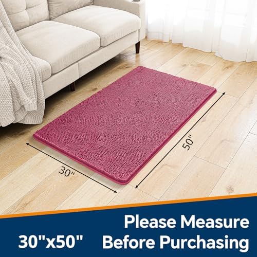 Chenille Bathroom Rug 30"x50" Hot Pink, Large Plush Bath Mat - Image 2