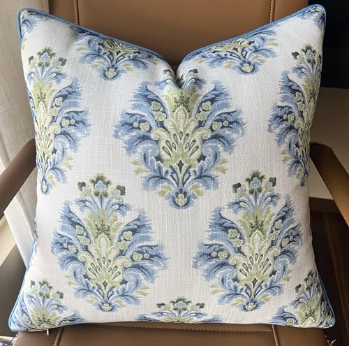 Blue Green Damask Medallion 18x18 Throw Pillow Cover by YugTex