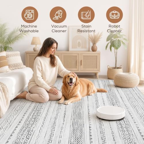 Nakagishi Area Rug Living Room Rugs: 12X15 Machine Washable Boho Large Neutral - Image 3