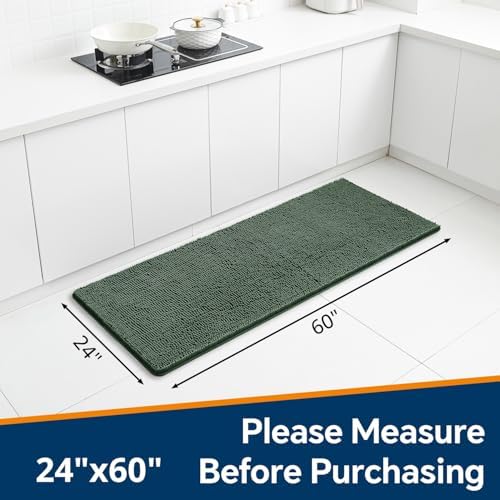 Chenille Bathroom Runner Rug 24"x60" Hunter Green, Plush Bath Mat - Image 2