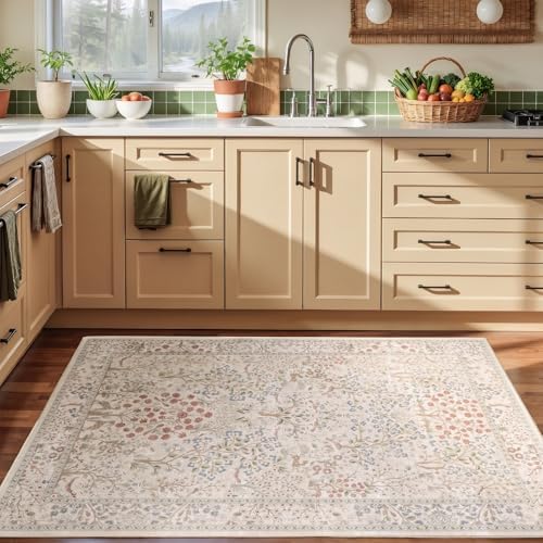Cream Woodland Area Rugs 3x5, Tree of Life Natural Washable Rug Low Pile Ultra - Image 5