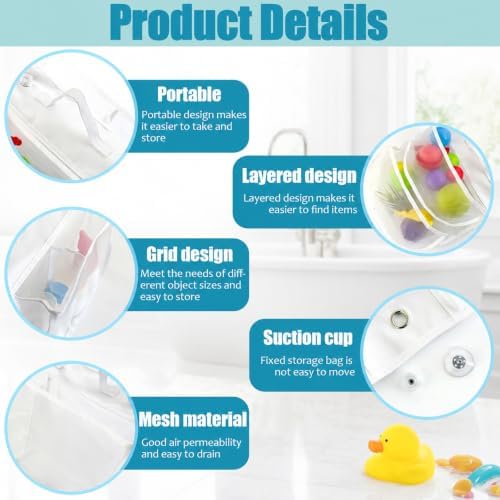 Saddle Bath Toy Organizer, 2 Compartments Mesh Bathtub Toy Storage - Image 3