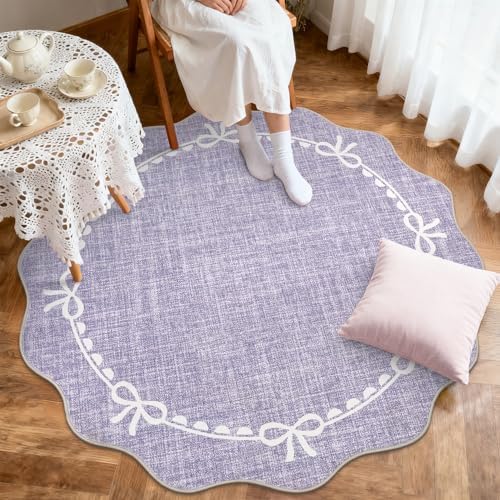 GarveeHome 4ft Round Rugs Washable Scalloped Bow Rug - Image 2