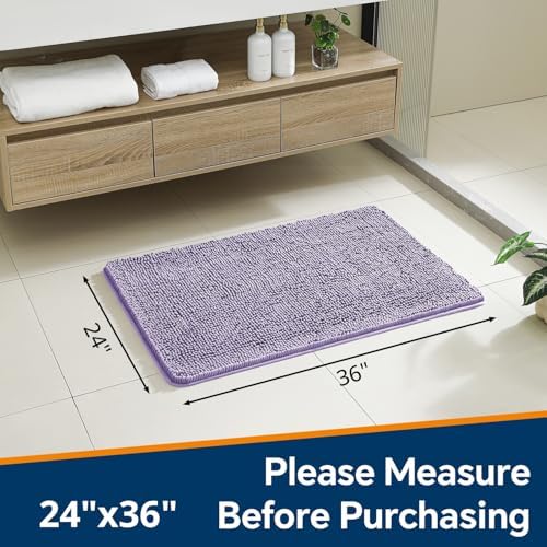 Chenille Bathroom Rug 24"x36" Lavender, Non-Slip Plush Bath Mat - Image 2