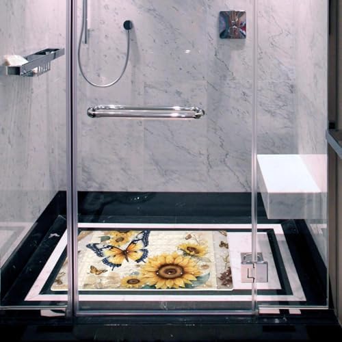 Shower Mat Non Slip, Butterflies Sunflower Anti Slip Bath Mat - Image 6