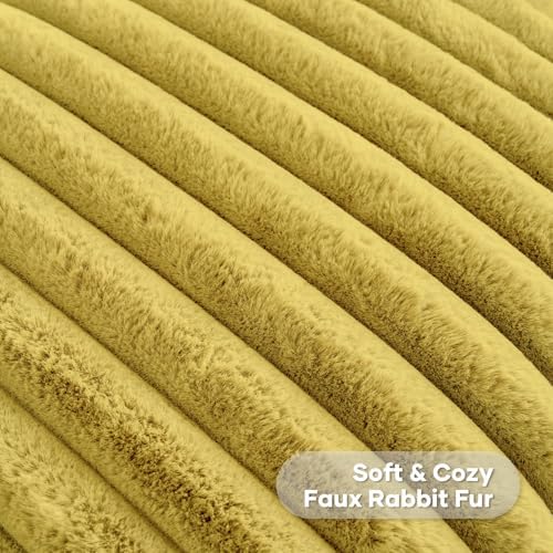 FUTEI Pack of 2 Faux Fur Throw Pillow Covers 24x24 Inch, Mustard Yellow - Image 2