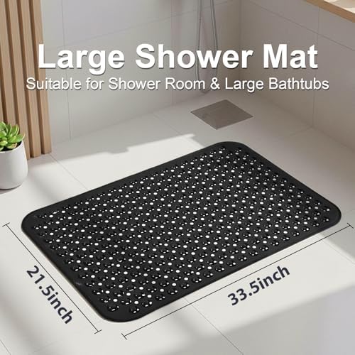 Large Shower Mat Bathtub Mat Bath Mat Non Slip Black 21.5"x33.5" - Image 2