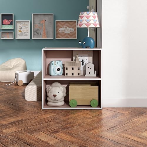 Homes: Inside + Out Apexa 2-Tier Cube Storage Organizer Shelves, Stackable Wood - Image 2